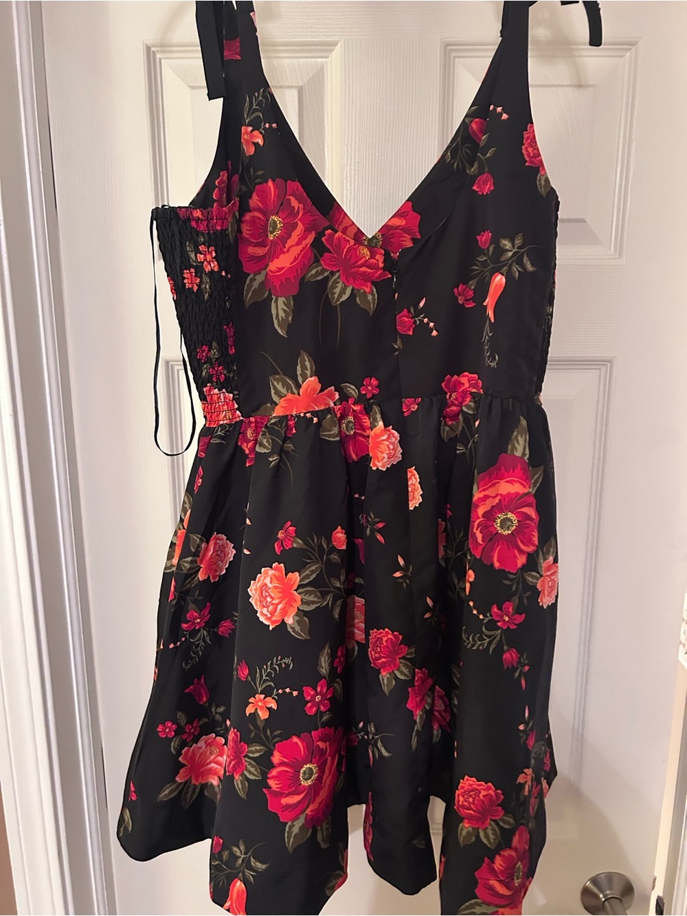 Black Floral Sundress with Pink & Red Blooms